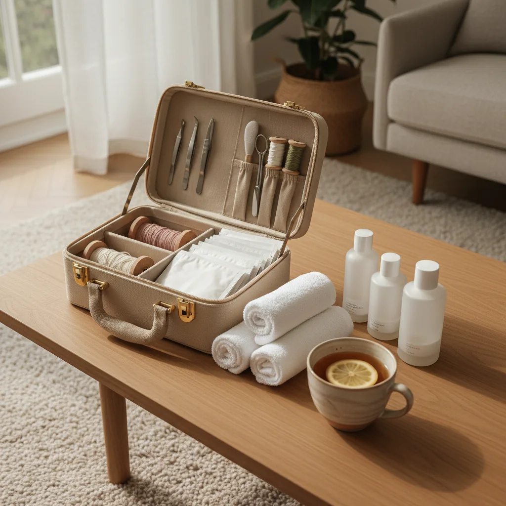 Illustration eines Beauty-Sets auf einem vorbereiteten Tisch